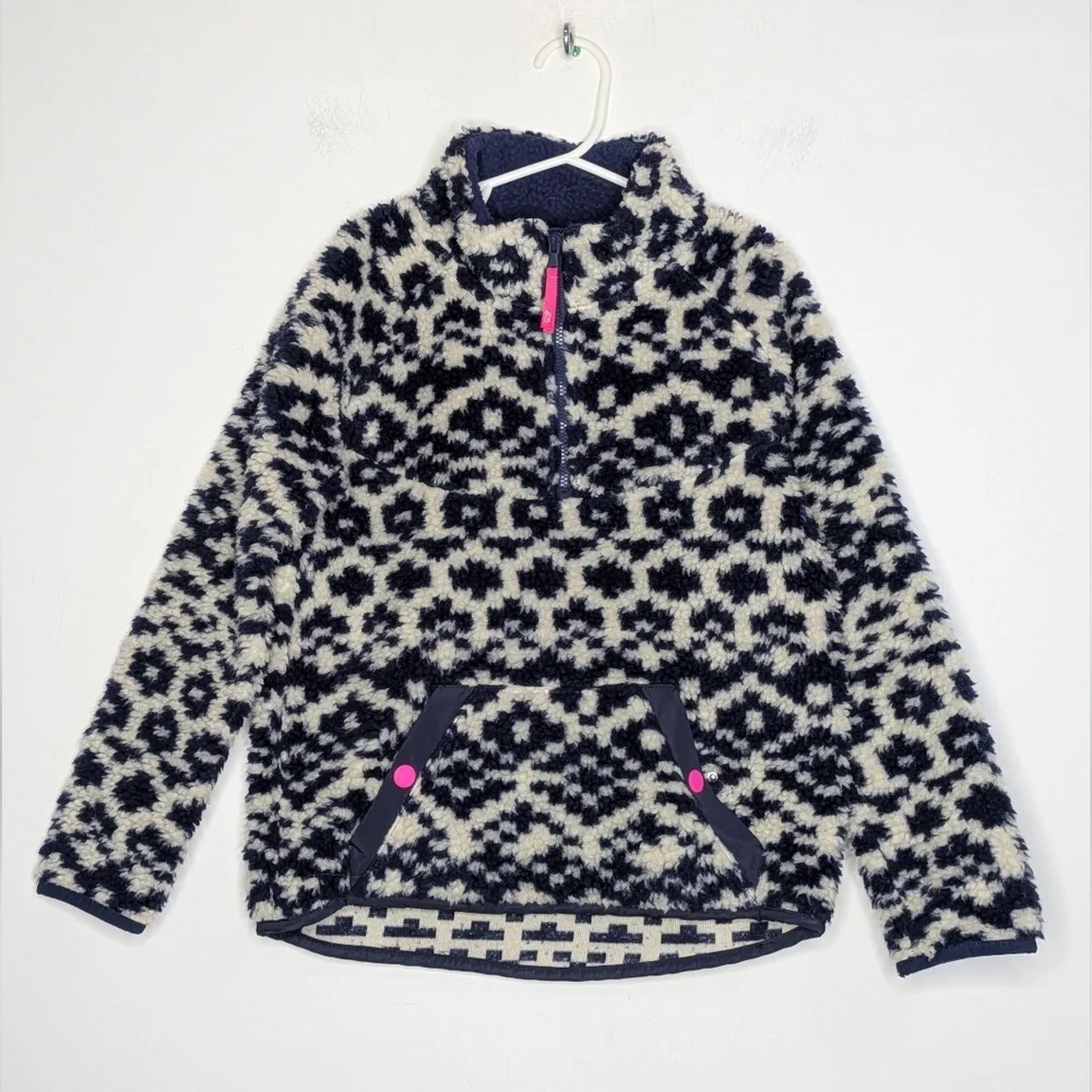 Vineyard Vines Blue White Fuzzy Geometric 1/3 Snap Pullover Sweater Jacket 7/8